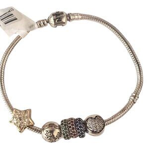 Pandora Bracelet 6 beads gold plated cz star